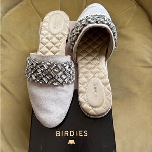 Birdies Shimmering Silver Embellished Mules